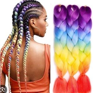 New with tags! Bundle of Vibrant Rainbow Braiding Hair Extensions. 4 packs/ 26”
